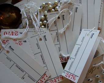 One Dozen Vintage Promised Dennison 2 Part Unused Vintage String Tags Great for Mixed Media, Altered Art, Office Organization  and Weddings