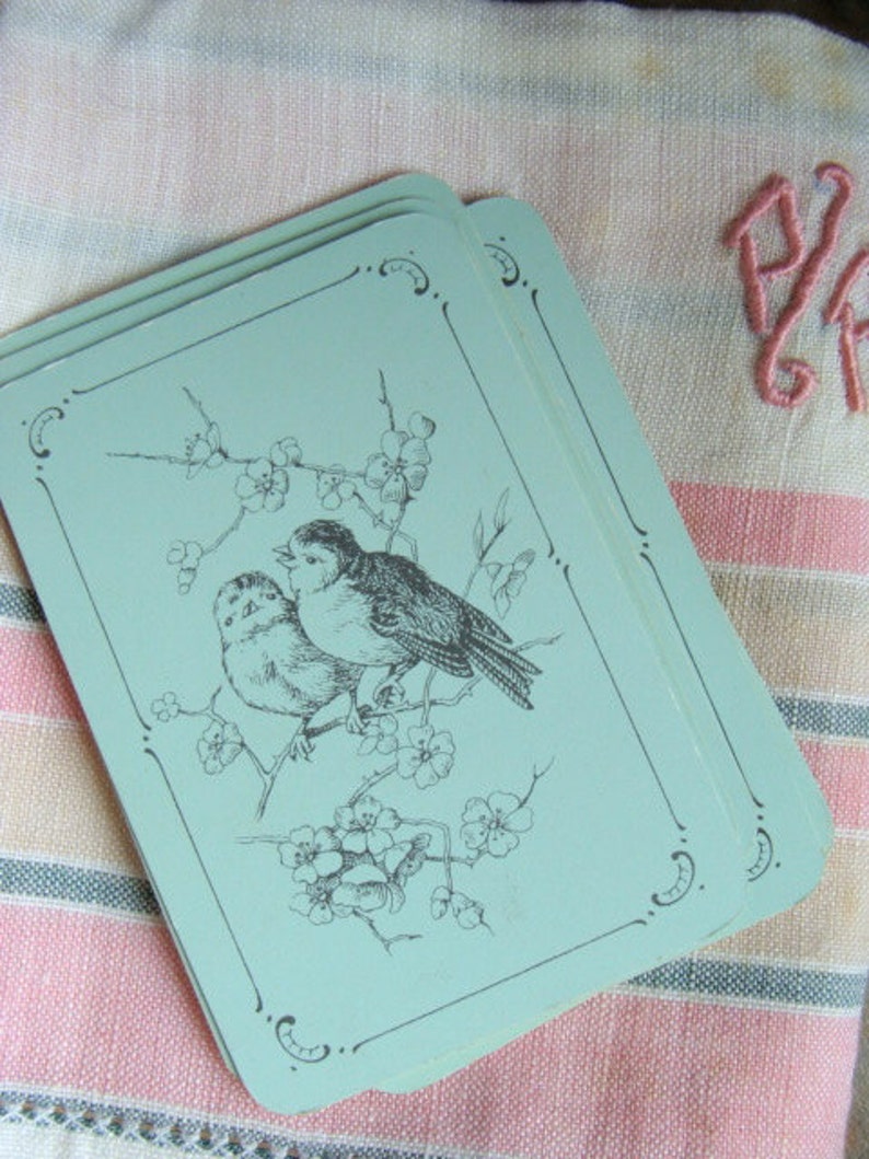 Antique French Small Blue Beautiful Bird Cards for Altered Art image 1