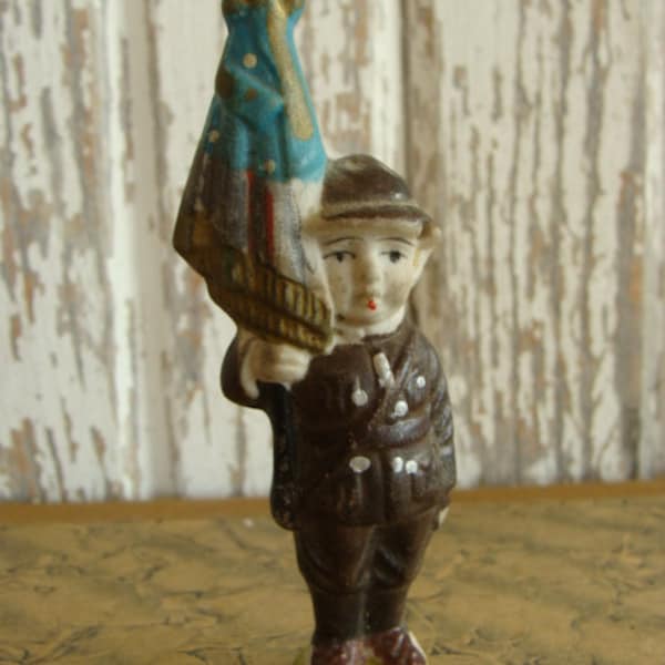 Antique  Occupied Japan Bisque Doll Military Solider Boy with his Flag