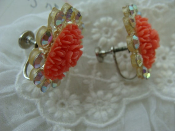 Vintage Antique Gorgeous Rhinestone Coral Wedding… - image 5