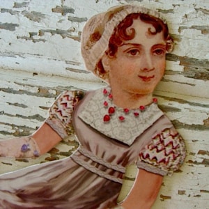 Gorgeous Illustrated Jane Austin Die cut Paper Doll Card Great for Altered Junk Journals