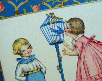 Antique Unused Textured 1920s Birthday Postcard Stunning and Vibrant