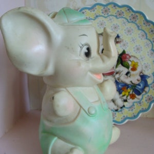 Vintage Kitsch Pretty Mint Color Squeak Toy Elephant image 1