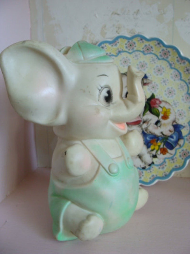 Vintage Kitsch Pretty Mint Color Squeak Toy Elephant image 1