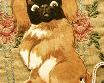 1930s Vintage Kitsch Precious Puppy Cardboard Die cut Tally Place Card Adorable Sweet Dog