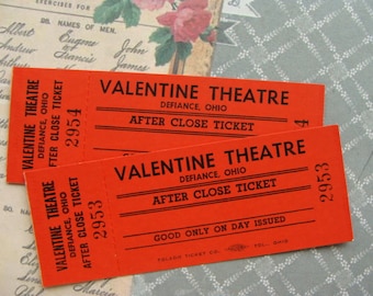 Vintage Valentine Theatre nAntique Tickets Light Cardboard Mint Condition