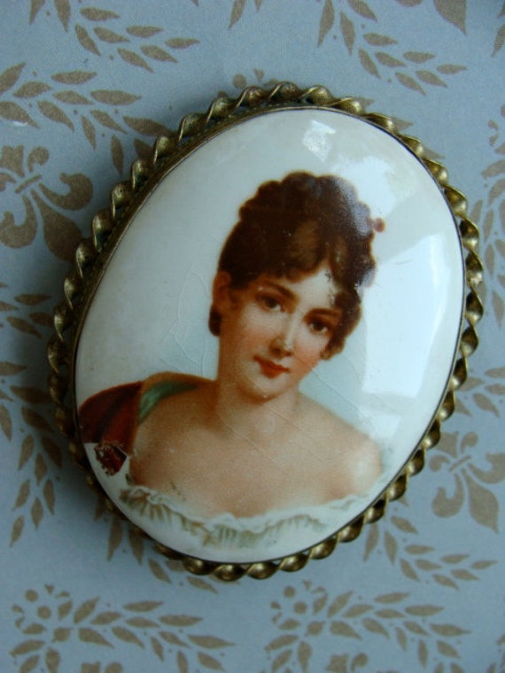 Antique Edwardian Victorian portait brooch gold fr