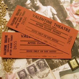 Vintage Valentine Theatre nAntique Tickets Light Cardboard Mint Condition image 1