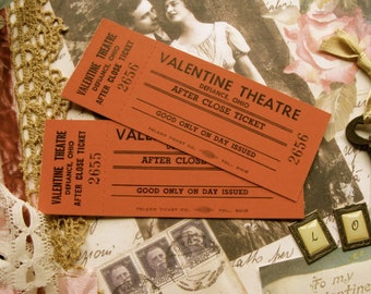 Vintage Valentine Theatre nAntique Tickets Light Cardboard Mint Condition