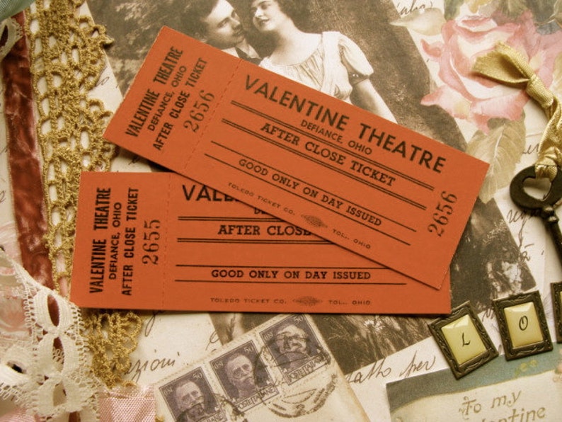 Vintage Valentine Theatre nAntique Tickets Light Cardboard Mint Condition image 1