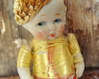 Rare Strikiing Antique Boy Jointed Bisque Doll