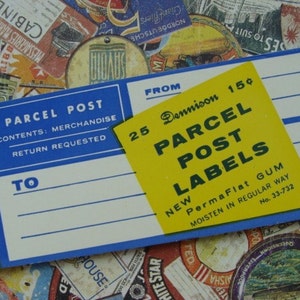 Very Vintage Gummed Unused  Dennison 25 Postal Label Booklet Wonderful for Christmas Tags and Projects, Junk Journals
