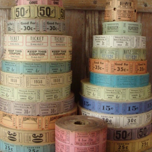 100 Vintage and Antique Tickets Pretty and Soft farmhouse Colors Carnival/Circus/Drive In/Admission/Circus