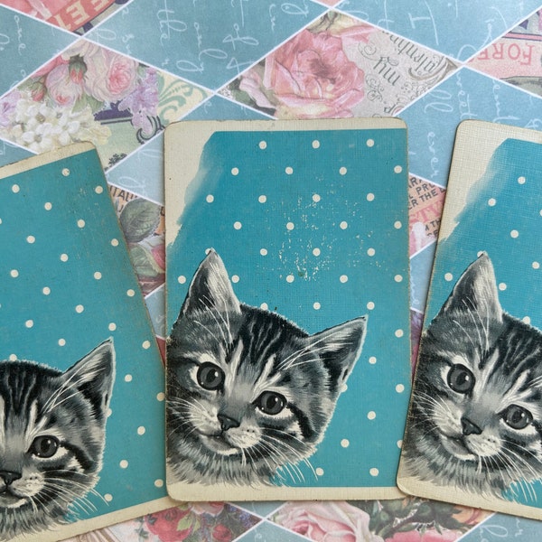 Precious Kitsch Vintage 1940s Kitten Trade Playing Cards Kitty Cat