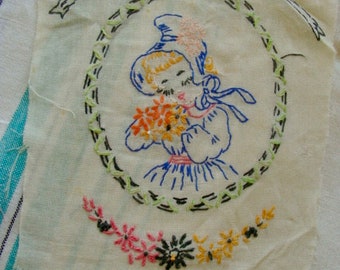Antique Embroidered Muslin Quilt Piece Great for Altered Lace Journals