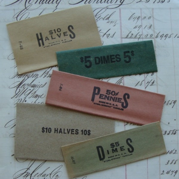 Beautiful Vintage 70 Year Old  Coin Wrappers for Mixed Media Collection makes great hidden pockets for Junk Journals