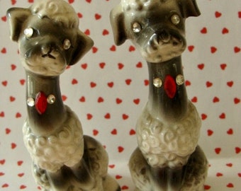 Vintage Kitsch Glam French Poodles Salt and Pepper Shakers