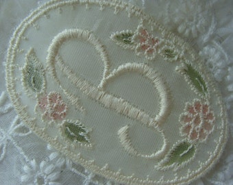 Vintage Victorian Lace Embroidered Monogram Calligraphy Letter B Framed with Flowers I also have all the other initials