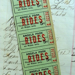 5 Carnival Circus Rides Awesome 1950s  5 Cent Nostalgic Antique Tickets
