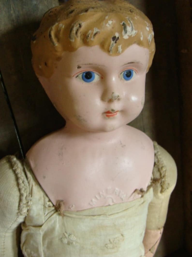 Antique German Rare Metal Head Cloth and Sawdust Doll Over Etsy