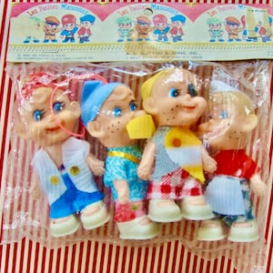 4 Vintage Rubber Pixies Dolls in Original Package