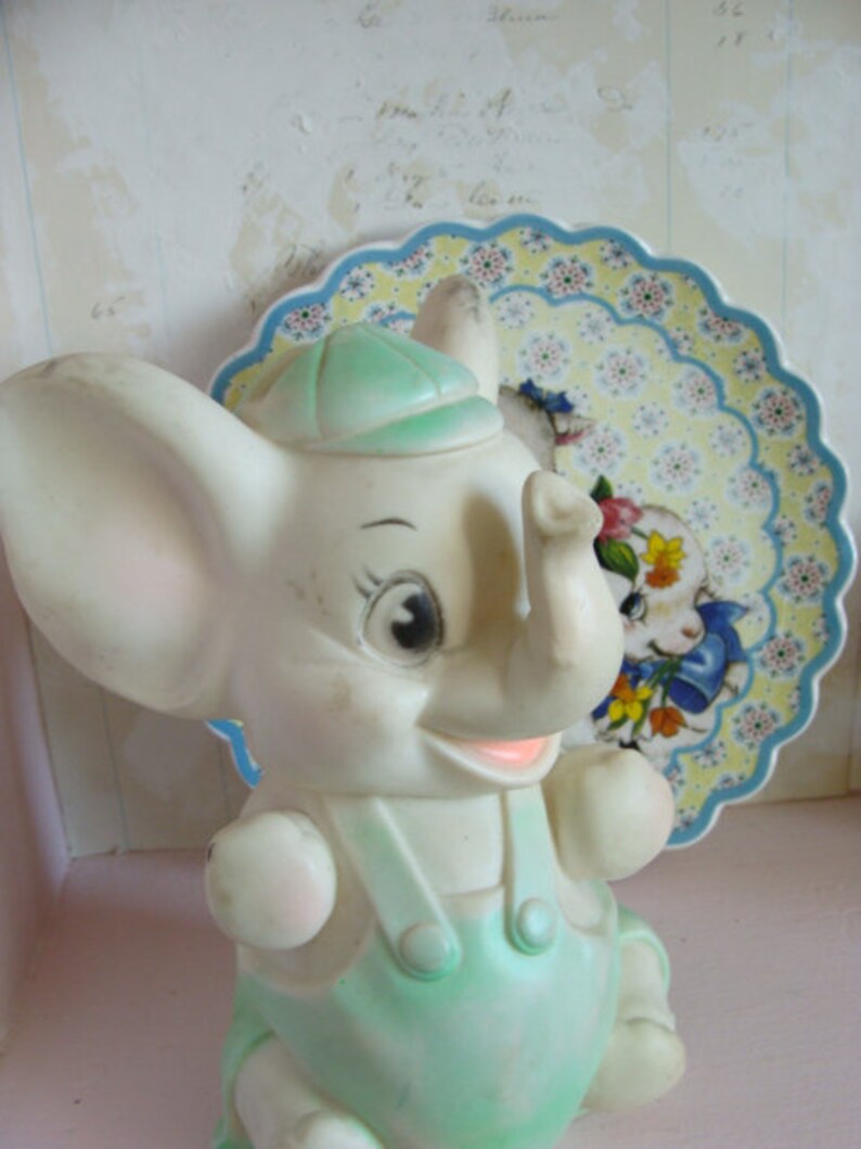 Vintage Kitsch Pretty Mint Color Squeak Toy Elephant image 3