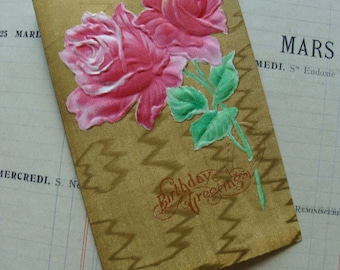 Vintage Antique Birthday Postcard  1902 Stunning Unused Satin and Embossed Post Card 112 years old