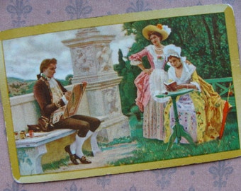 3 Gorgeous Antique French Edwardian playing cards Downton Series