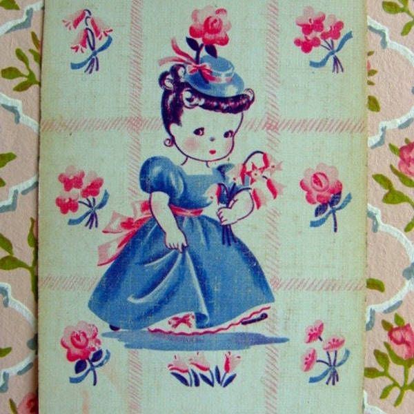 Darling Antique 75 YR Old cards Little Girl and her Birds