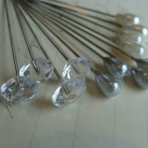 One Dozen Wedding Corsage White Decor Silver Crystal Stick Pins Hair Pins Sewing Quilters Straight Pins