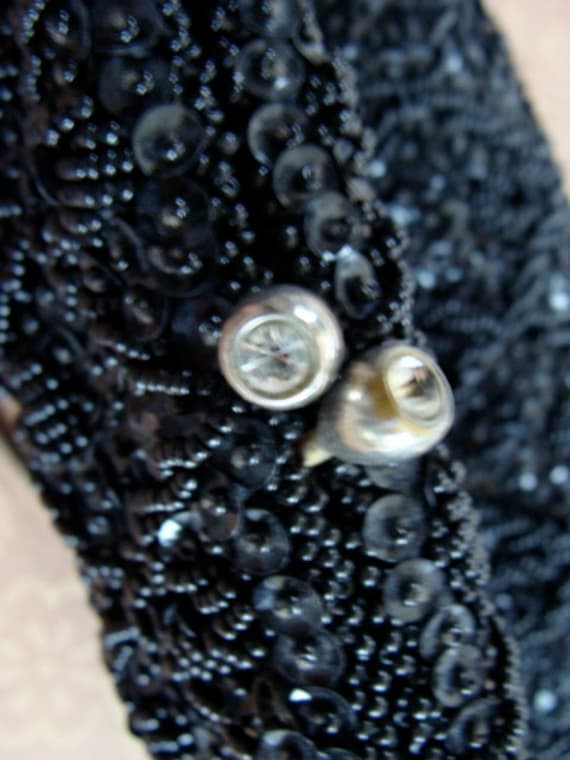 Antique Art Nouveau Black Hand Beaded Purse Bag w… - image 2