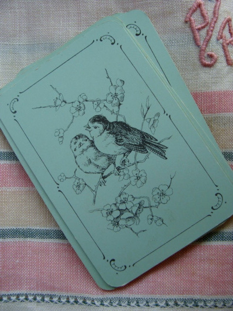 Antique French Small Blue Beautiful Bird Cards for Altered Art image 2