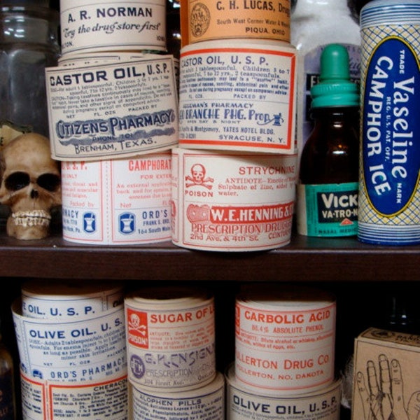60 Antique Medical Pharmacy and Drug Co. Labels Lot