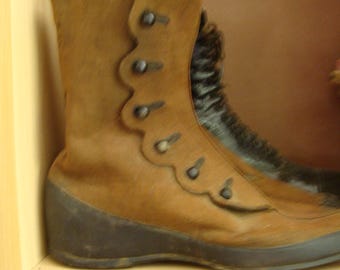 Antique Edwardian Two Toned Shoes Button Up  Boots