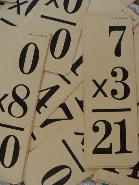 Very Large Math Flash Cards, Numbered Antique Mixed Mathematics Flash ...