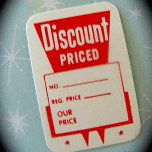 One Dozen Darling Little Vintage Retro Tags, Discount Priced Red Price Tags