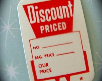 One Dozen Darling Little Vintage Retro Tags, Discount Priced Red Price Tags