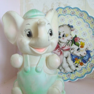 Vintage Kitsch Pretty Mint Color Squeak Toy Elephant image 4