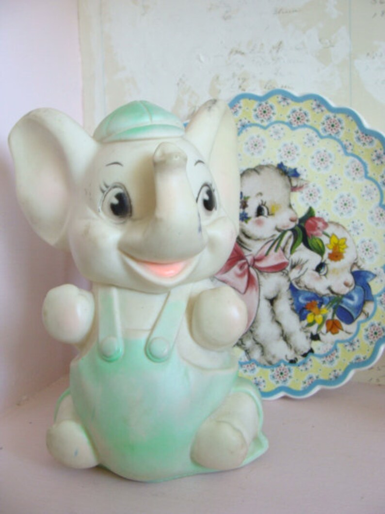 Vintage Kitsch Pretty Mint Color Squeak Toy Elephant image 4