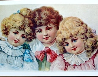 Antique 1961 Victorian Three Beauties Print Poster My 3 Girls