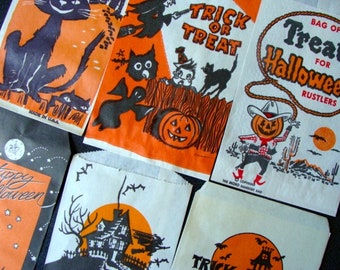 7 Adorable Vintage Kitsch Cats Kittens Halloween Candy Treat Bags Instant Collection