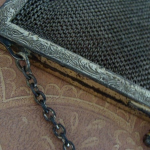 Antique Engraved Silver Mesh Victorian Edwardian Goth Purse