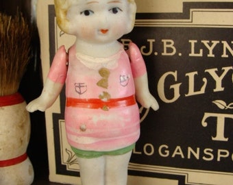 Antique Hand Painted Bathing Beauty Bisque Jointed Doll Japan Cold War Era