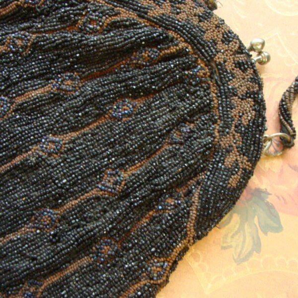 Antique Large Czech Art Nouveau Gothic Hand Beaded Purse