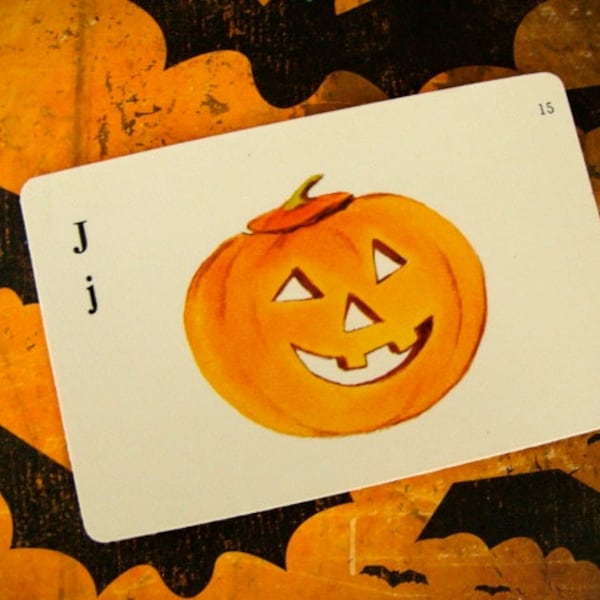 Vintage Scary Pumpkin Kitsch 1950s Halloween Dick and Jane Flash Card