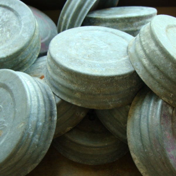 3 Vintage  Antique Mason Jar Lids Aged Zinc Ball Canning Jar Lids