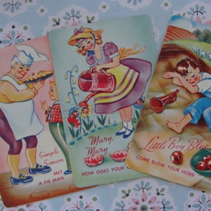 3 Vintage Kitsch  1950s Original Nursery Rhyme Cards Decor Display  N046