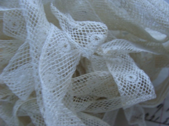 Rare Gorgeous Antique French Lace Cotton Aged Lace Yardage