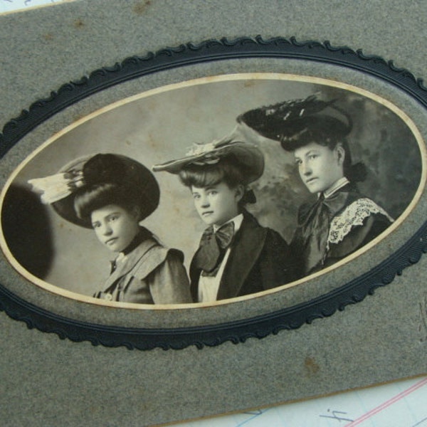 Antique Edwardian Cabinet Photo The Victorian Haute Sisters/Ladies  in Gorgeous Hats