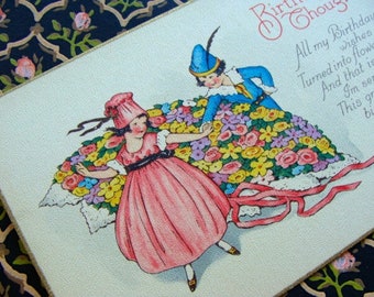 Antique Unused 1920s Birthday Postcard Stunning and Vibrant